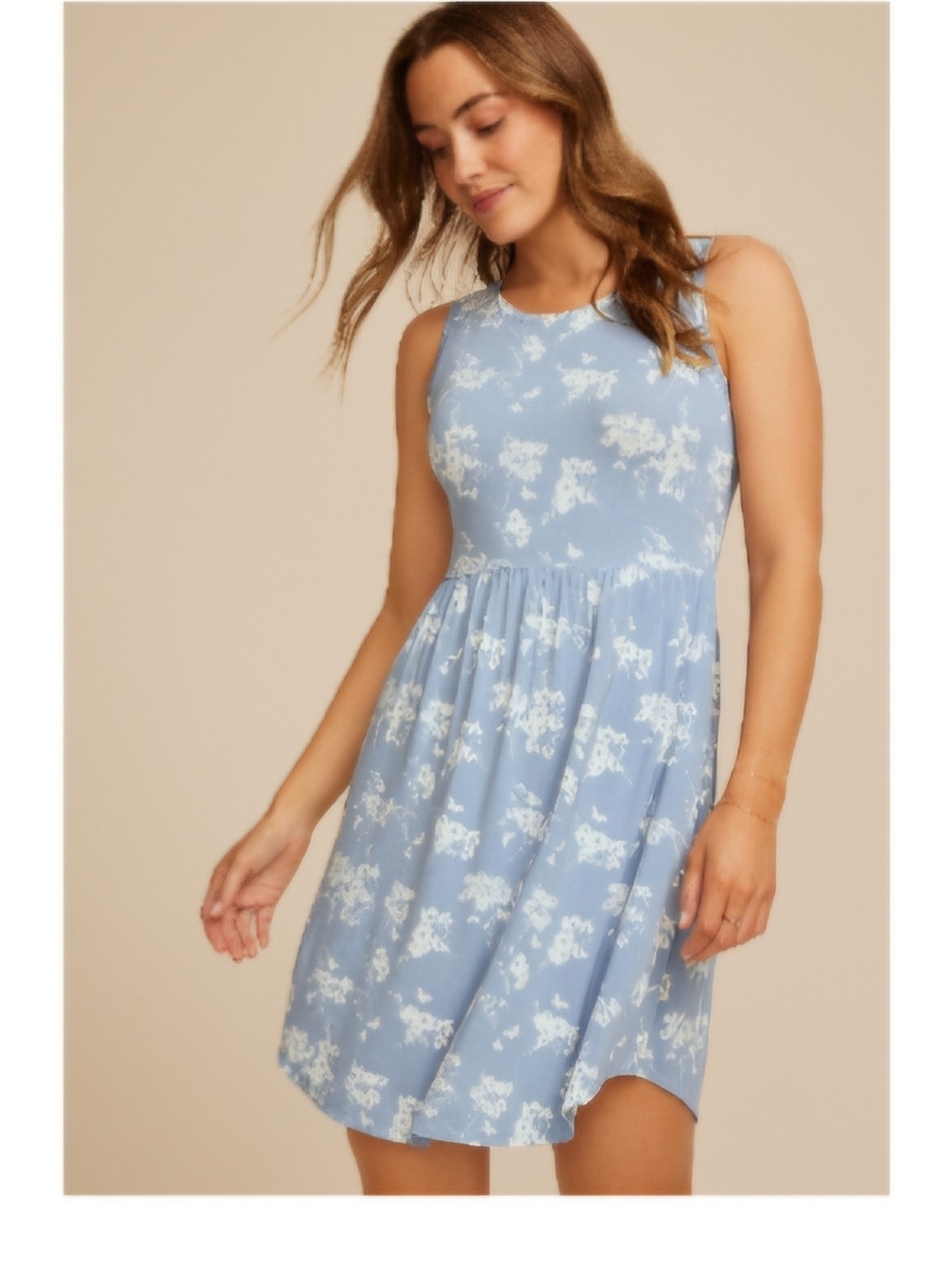 Maurices Light Blue Sleeveless Floral Mini Dress